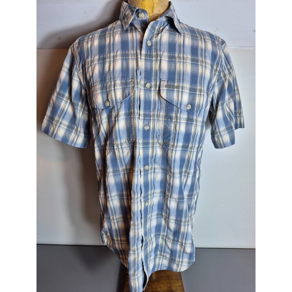 Filson Mens Twin Lakes Sport Shirt Small Slate Blue White Gray Plaid Vented